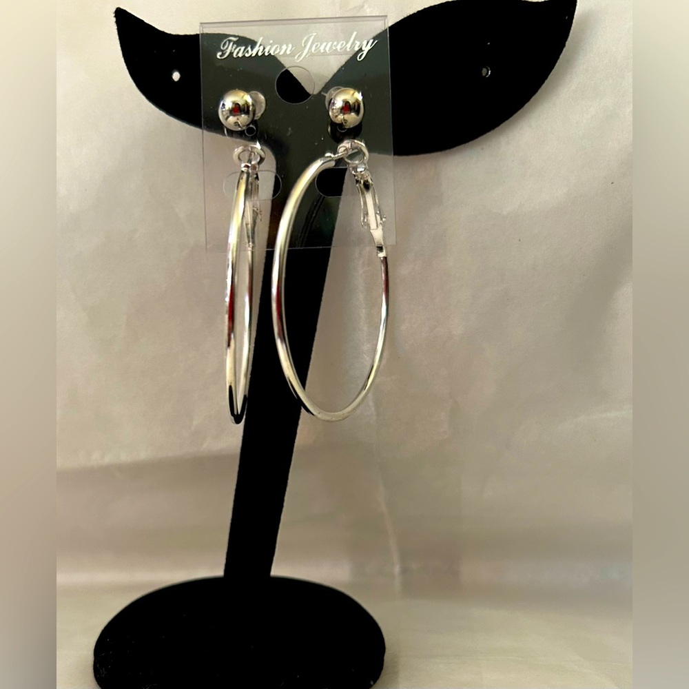 NEW Medium/Large Fashion Silver-Tone Pierced Hoop & Ball Earring Sets